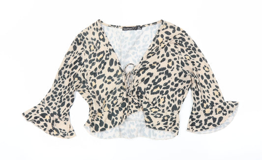 Boohoo Womens Beige Animal Print  Basic Blouse Size 12  - Leopard print