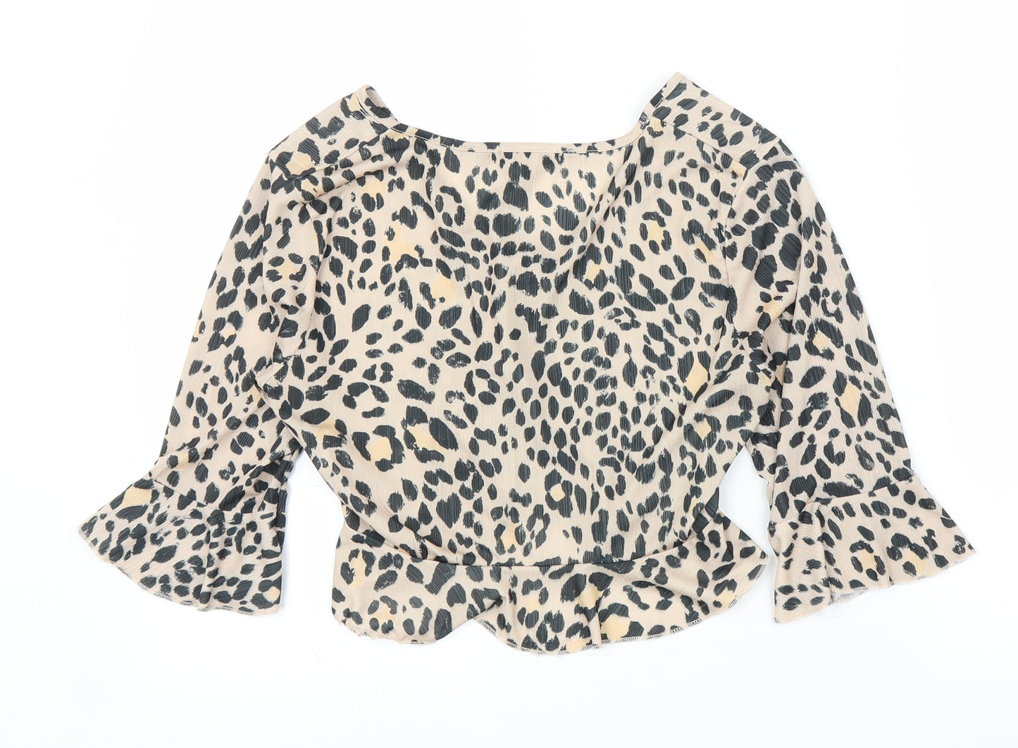 Boohoo Womens Beige Animal Print  Basic Blouse Size 12  - Leopard print