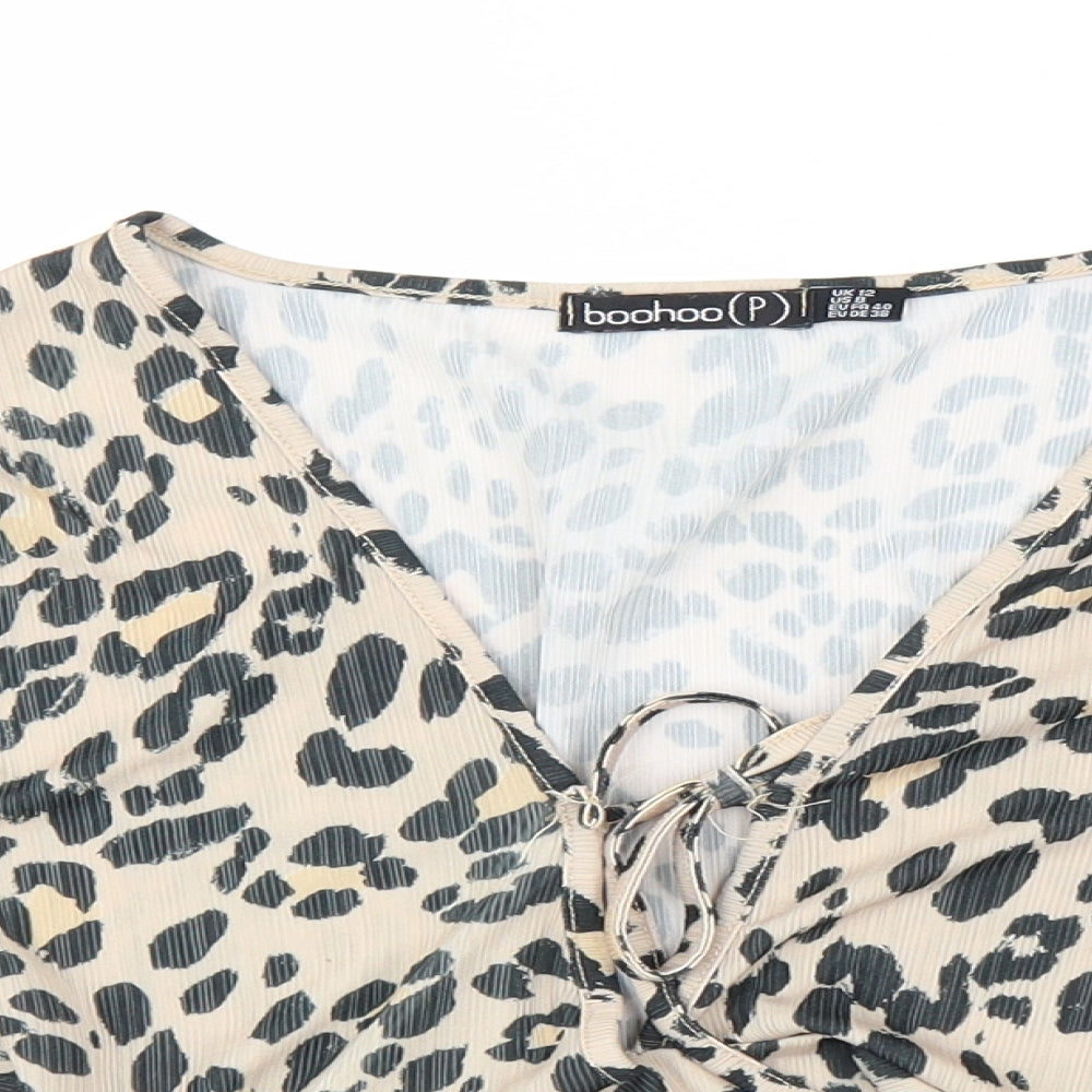 Boohoo Womens Beige Animal Print  Basic Blouse Size 12  - Leopard print