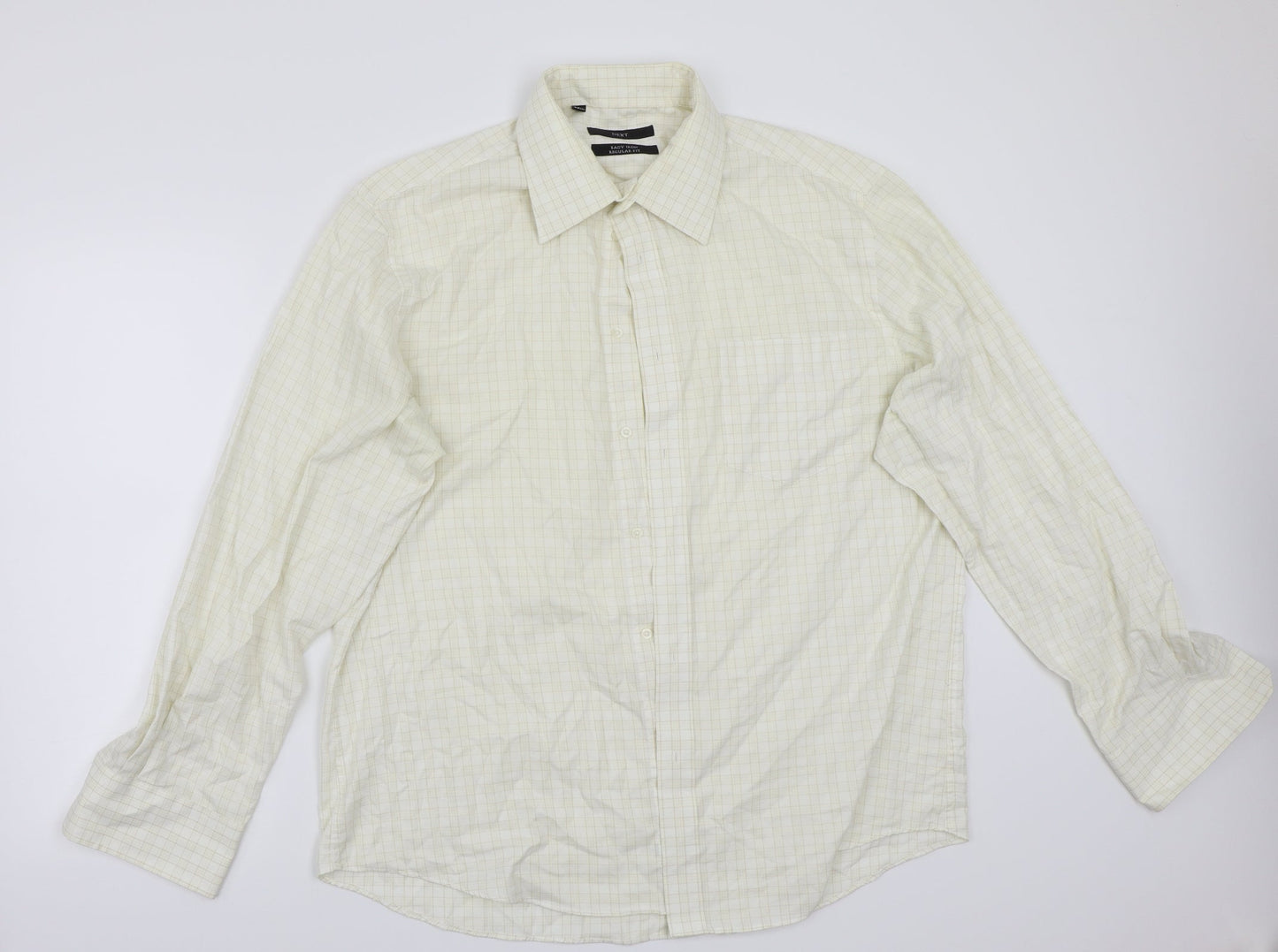 Mens UK Size 17 NEXT Yellow  Button-Up Long Sleeve Casual Shirt
