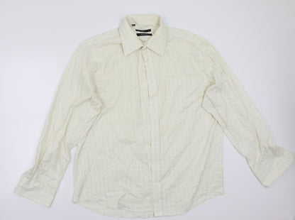 Mens UK Size 17 NEXT Yellow  Button-Up Long Sleeve Casual Shirt