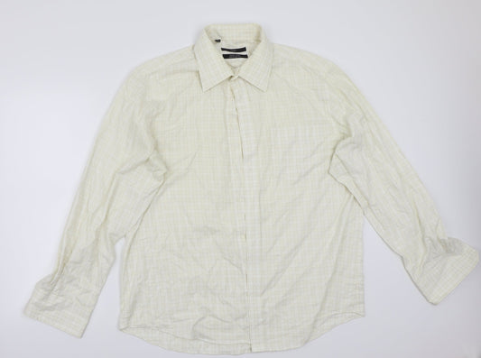 Mens UK Size 17 NEXT Yellow  Button-Up Long Sleeve Casual Shirt