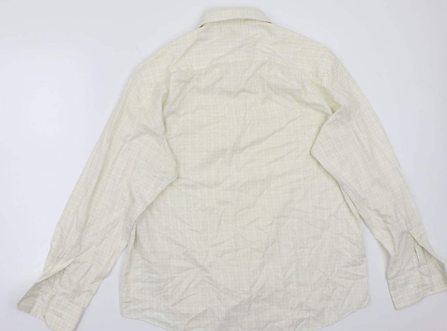 Mens UK Size 17 NEXT Yellow  Button-Up Long Sleeve Casual Shirt