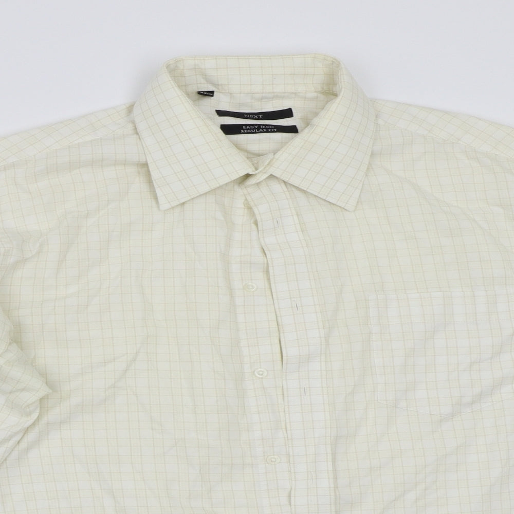 Mens UK Size 17 NEXT Yellow  Button-Up Long Sleeve Casual Shirt