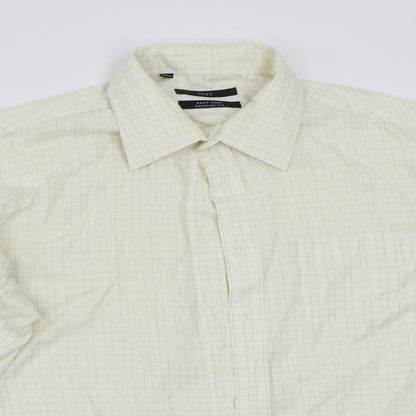 Mens UK Size 17 NEXT Yellow  Button-Up Long Sleeve Casual Shirt