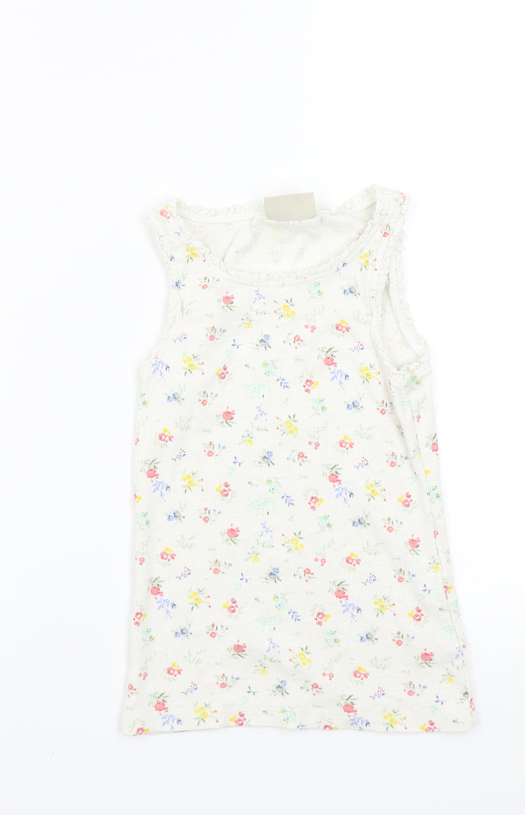 Next Girls White Floral Rayon Basic Tank Size 6 Years