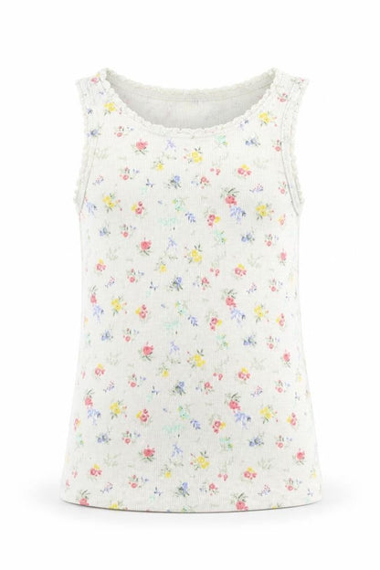 Next Girls White Floral Rayon Basic Tank Size 6 Years