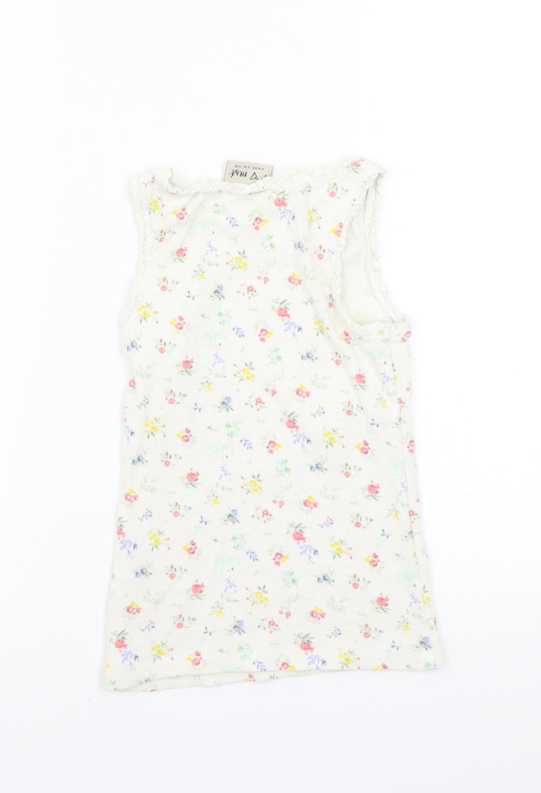 Next Girls White Floral Rayon Basic Tank Size 6 Years