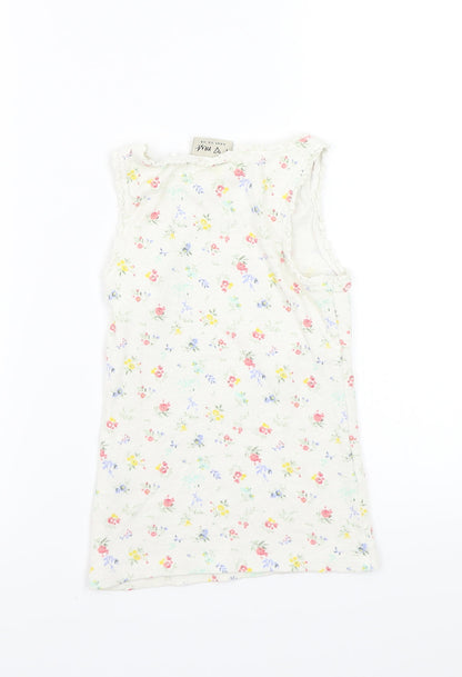 Next Girls White Floral Rayon Basic Tank Size 6 Years