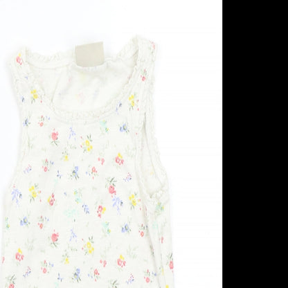 Next Girls White Floral Rayon Basic Tank Size 6 Years