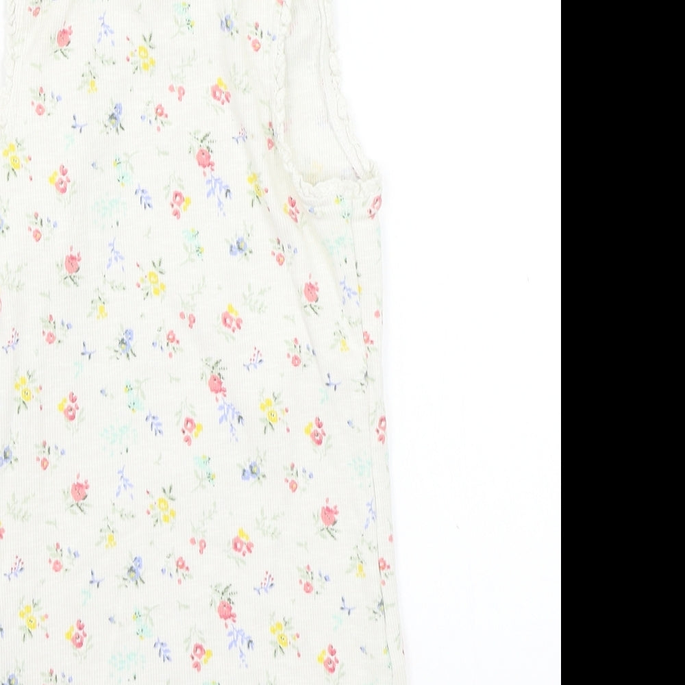 Next Girls White Floral Rayon Basic Tank Size 6 Years