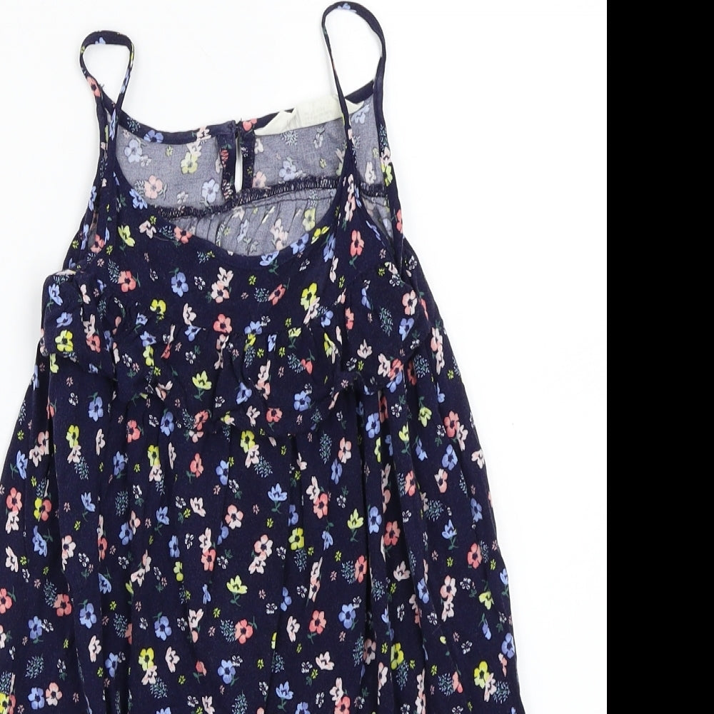 H&M Girls Blue Floral Canvas Basic T-Shirt Size 4 Years