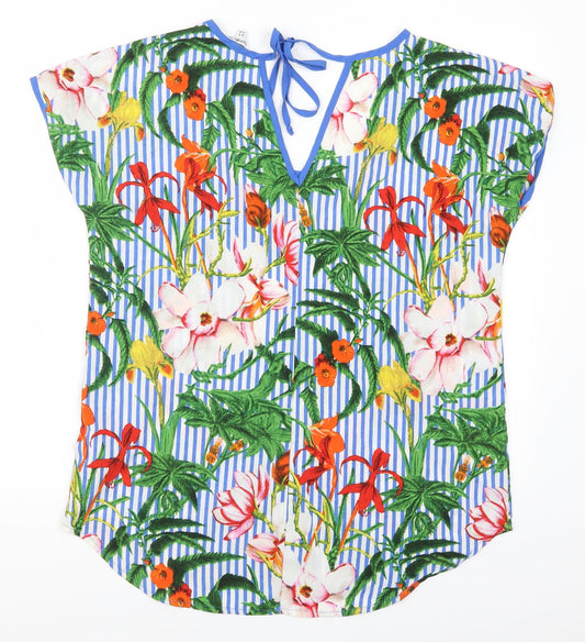 Pep&Co Womens Multicoloured Floral  Basic Blouse Size 12  - Blue Stripes