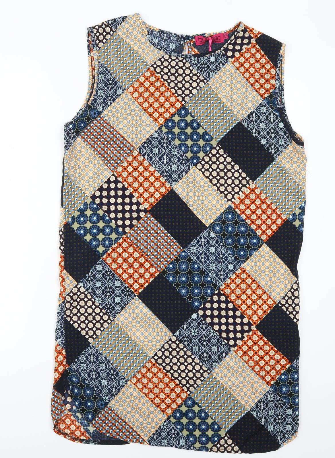 Boohoo Womens Blue Geometric  Tank Dress  Size 10  - Orange