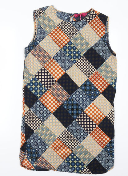 Boohoo Womens Blue Geometric  Tank Dress  Size 10  - Orange
