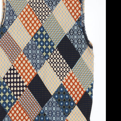 Boohoo Womens Blue Geometric  Tank Dress  Size 10  - Orange