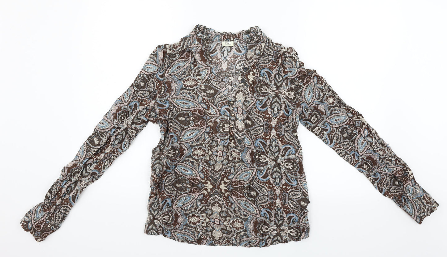 F&F Womens Brown Geometric  Basic Button-Up Size 8