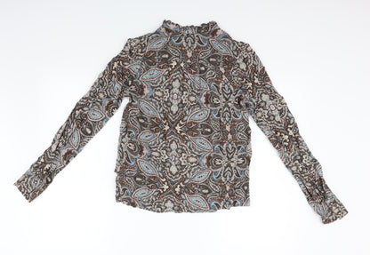 F&F Womens Brown Geometric  Basic Button-Up Size 8