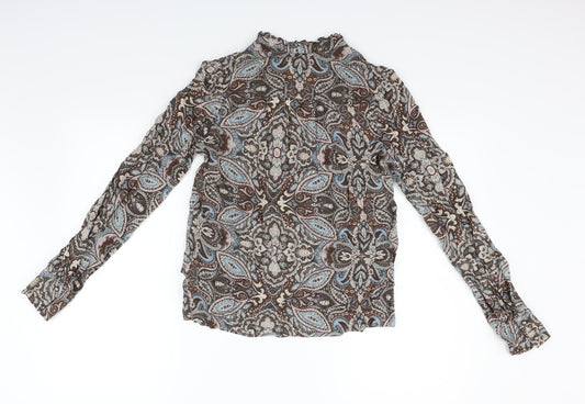 F&F Womens Brown Geometric  Basic Button-Up Size 8