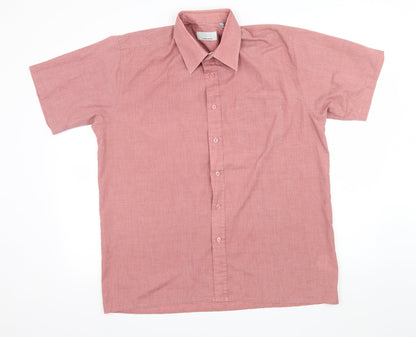 Mens UK Size L Classic Pink  Button-Up Short Sleeve Casual Shirt