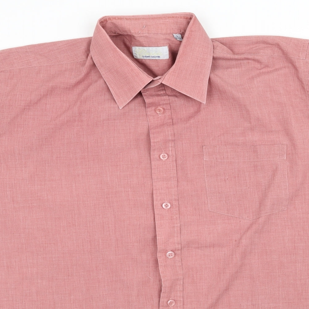 Mens UK Size L Classic Pink  Button-Up Short Sleeve Casual Shirt