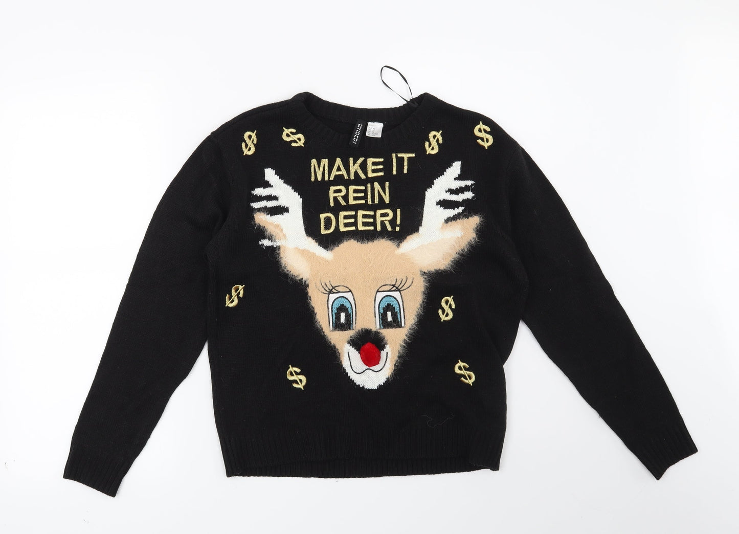 H&M Womens Black   Pullover Jumper Size XS  - Make it Reindeer!