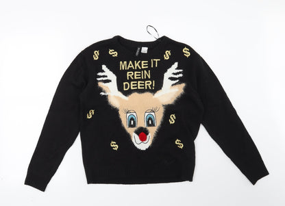 H&M Womens Black   Pullover Jumper Size XS  - Make it Reindeer!