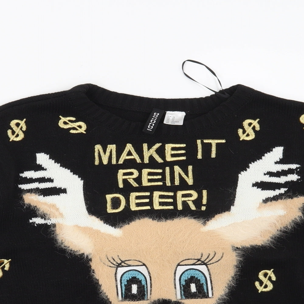 H&M Womens Black   Pullover Jumper Size XS  - Make it Reindeer!