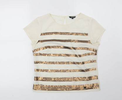 Papaya Womens Beige Striped  Basic Blouse Size 10