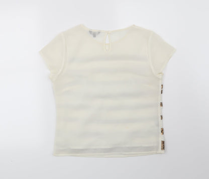 Papaya Womens Beige Striped  Basic Blouse Size 10