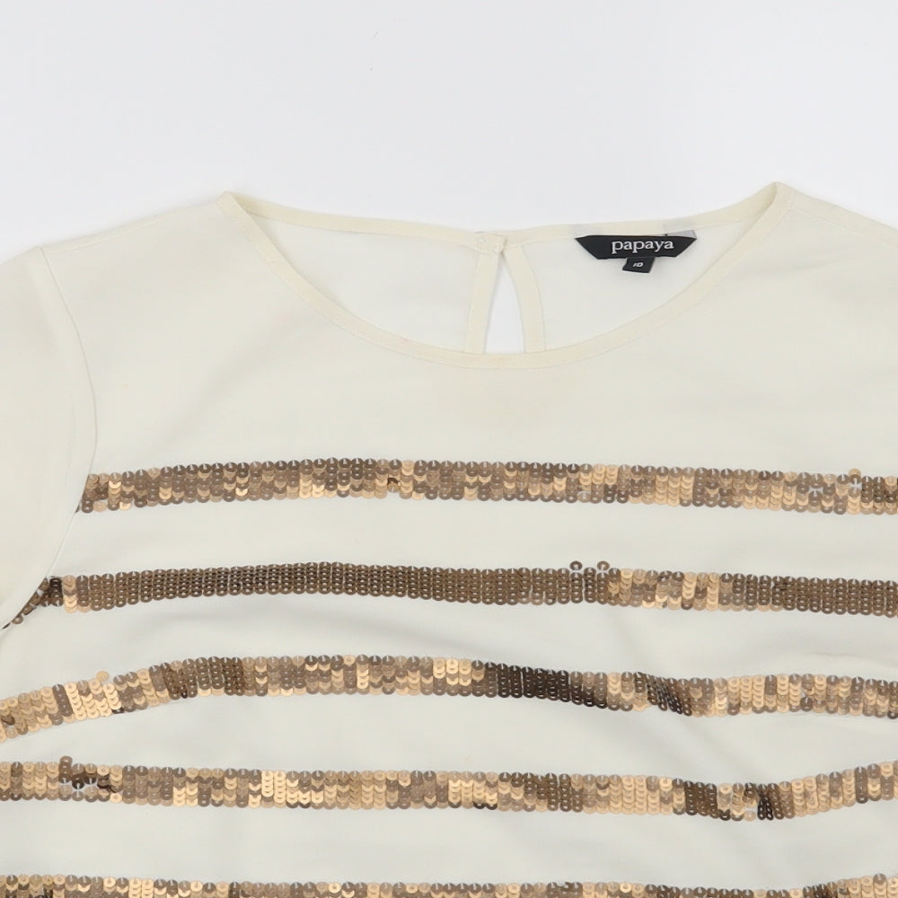 Papaya Womens Beige Striped  Basic Blouse Size 10
