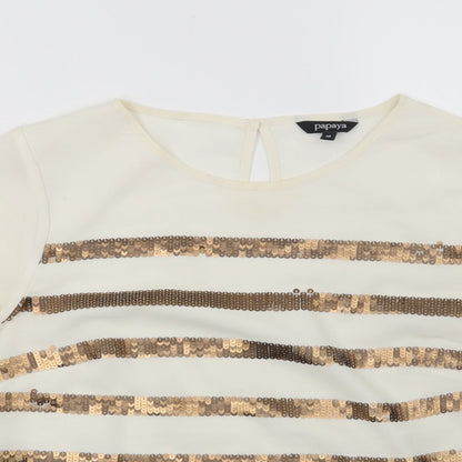 Papaya Womens Beige Striped  Basic Blouse Size 10