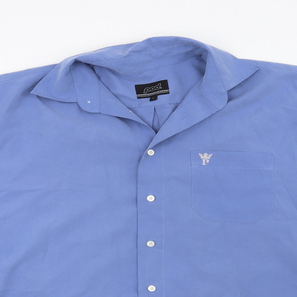 Mens UK Collar Size L Pod Smart Blue  Dress Shirt