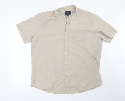 Mens UK Size XL Atlantic Bay Beige  Button-Up Short Sleeve Casual Shirt