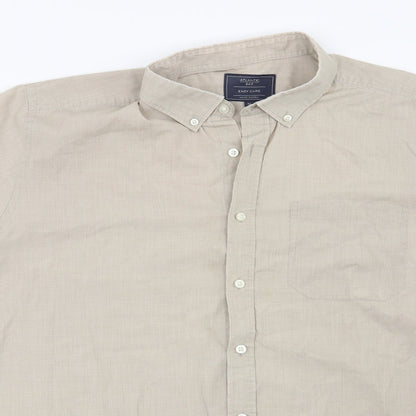 Mens UK Size XL Atlantic Bay Beige  Button-Up Short Sleeve Casual Shirt