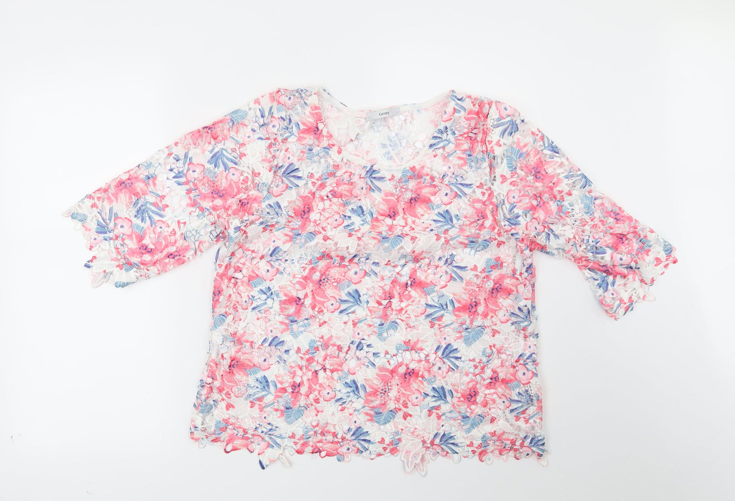 George Womens Pink Floral  Basic Blouse Size 12