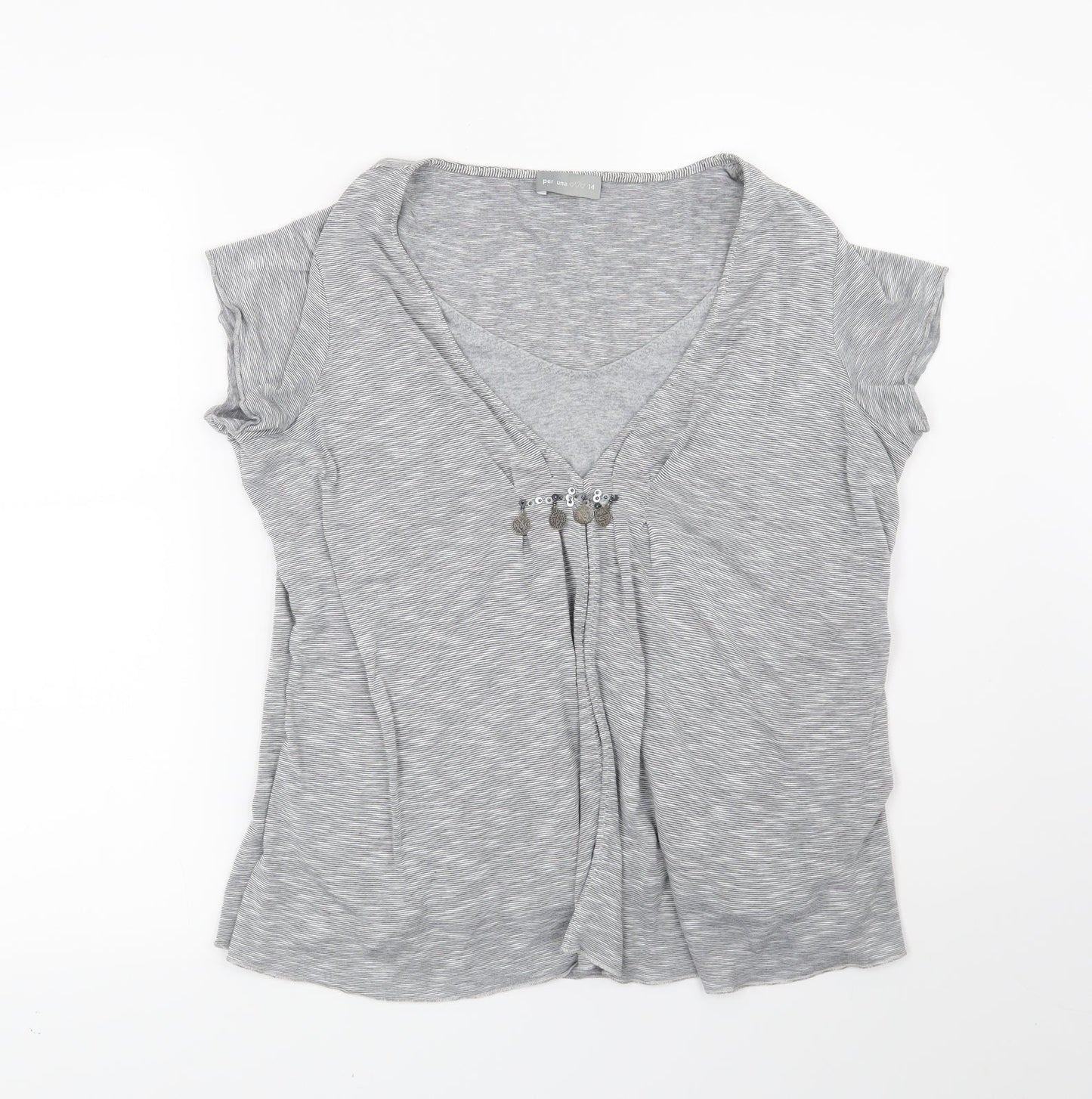 Per Una Womens Grey Striped  Basic T-Shirt Size 14