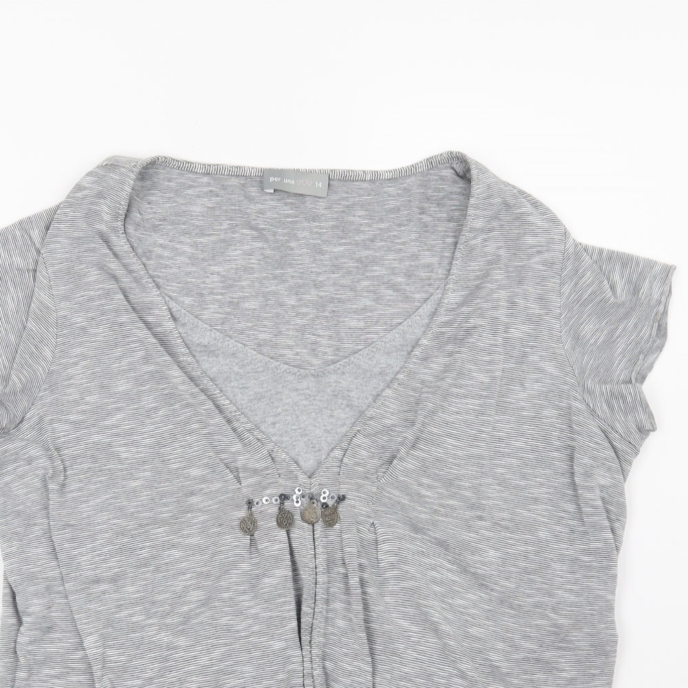 Per Una Womens Grey Striped  Basic T-Shirt Size 14