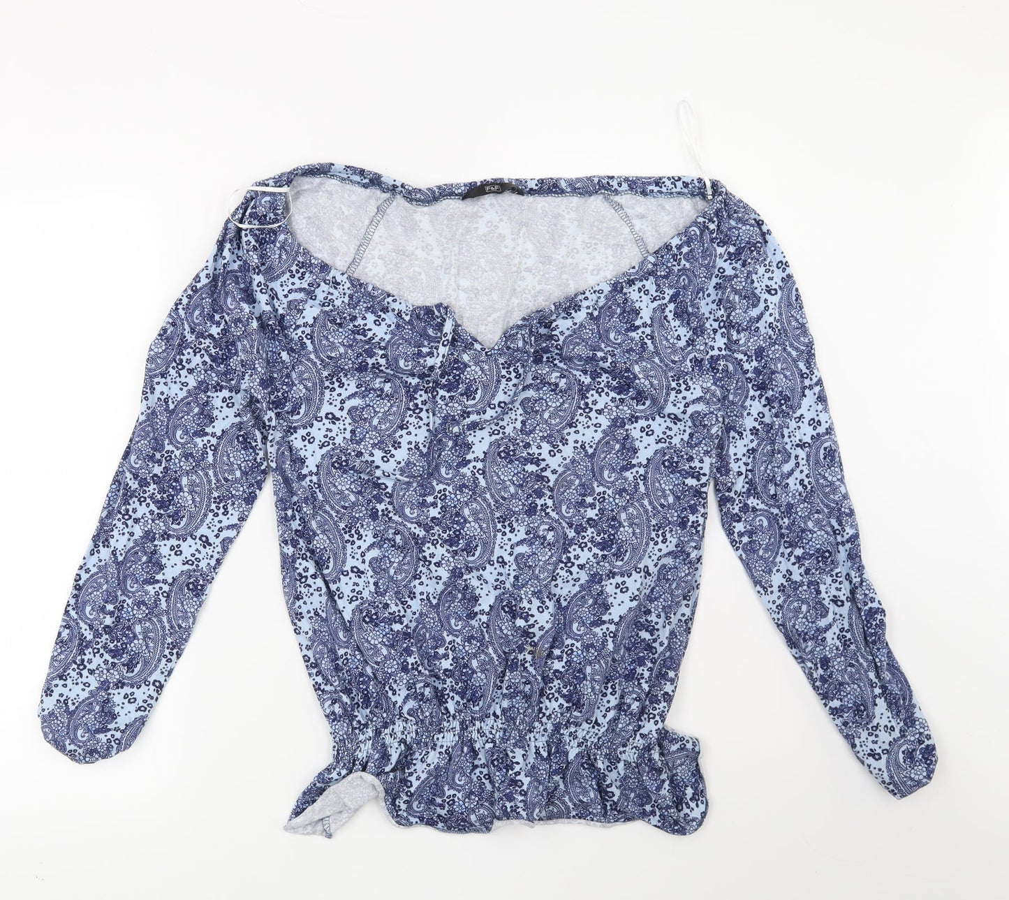 F&F Womens Blue Floral  Basic Blouse Size 10