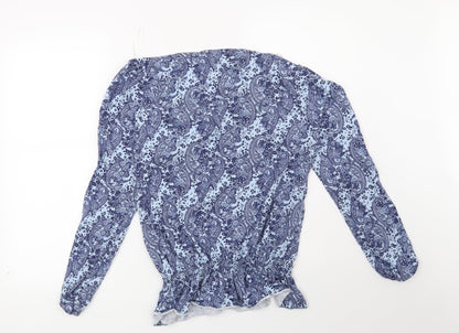 F&F Womens Blue Floral  Basic Blouse Size 10
