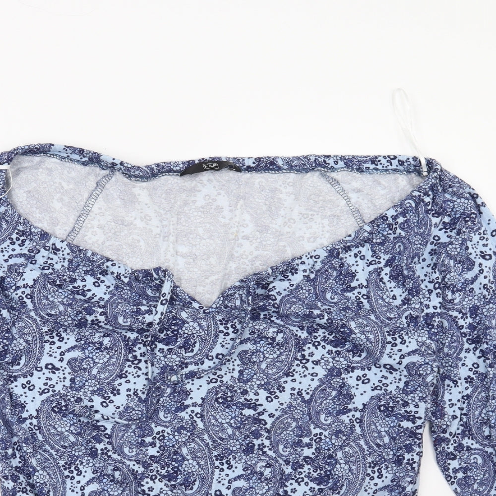 F&F Womens Blue Floral  Basic Blouse Size 10