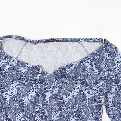 F&F Womens Blue Floral  Basic Blouse Size 10