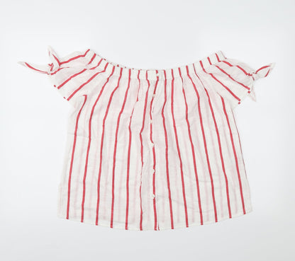 Papaya Womens White Striped  Basic Blouse Size 14