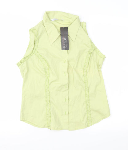 An Miss Club Womens Green   Basic Button-Up Size L