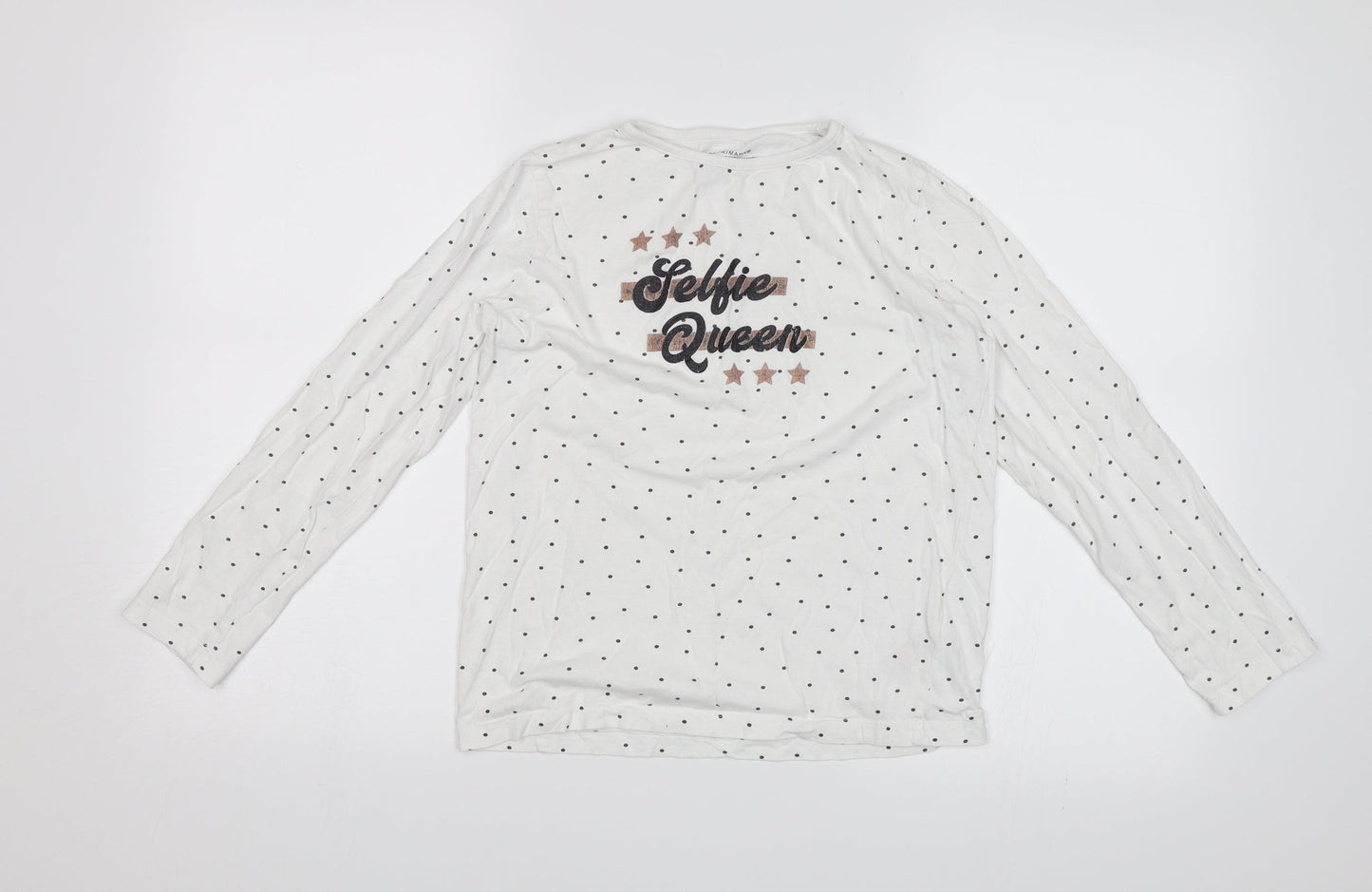 Primark Girls White Polka Dot  Basic T-Shirt Size 10-11 Years  - Selfie Queen