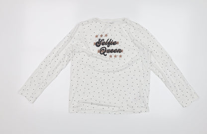 Primark Girls White Polka Dot  Basic T-Shirt Size 10-11 Years  - Selfie Queen