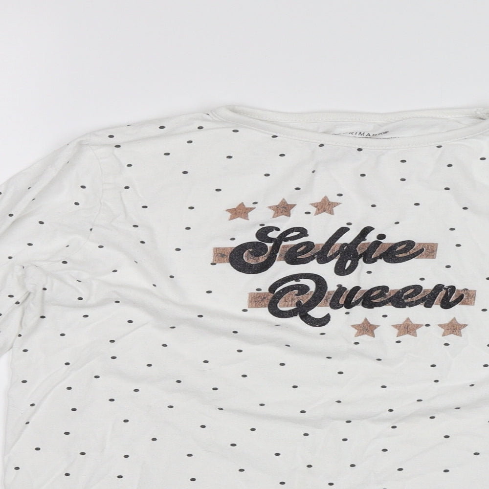 Primark Girls White Polka Dot  Basic T-Shirt Size 10-11 Years  - Selfie Queen