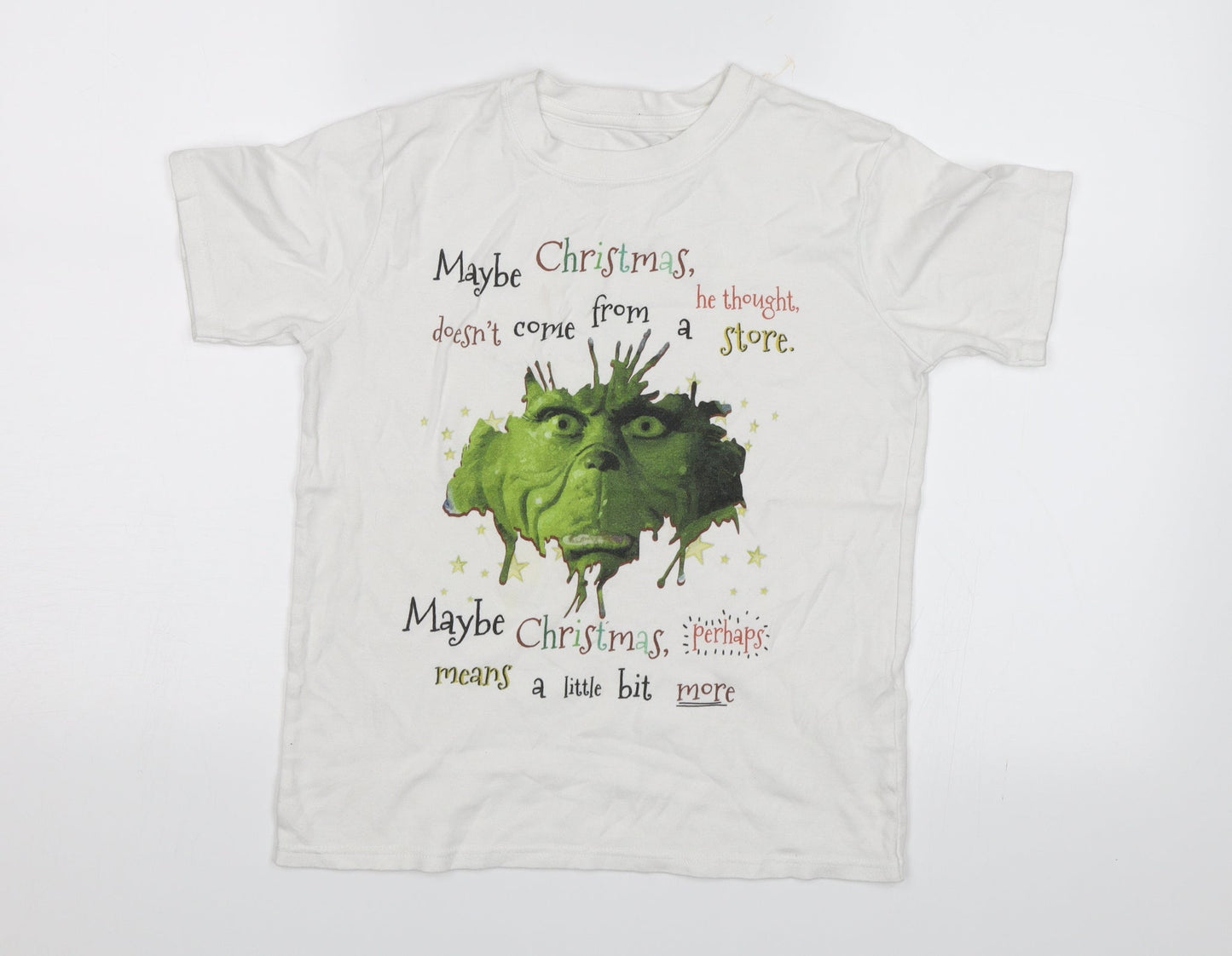 Preworn Boys White   Basic T-Shirt Size 9-10 Years  - Christmas