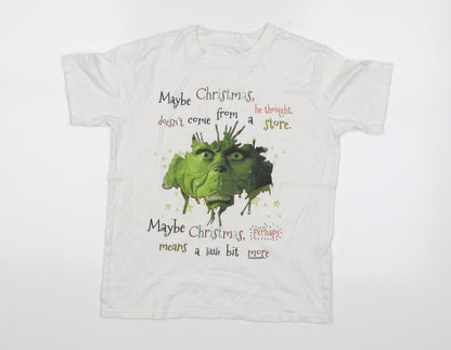Preworn Boys White   Basic T-Shirt Size 9-10 Years  - Christmas