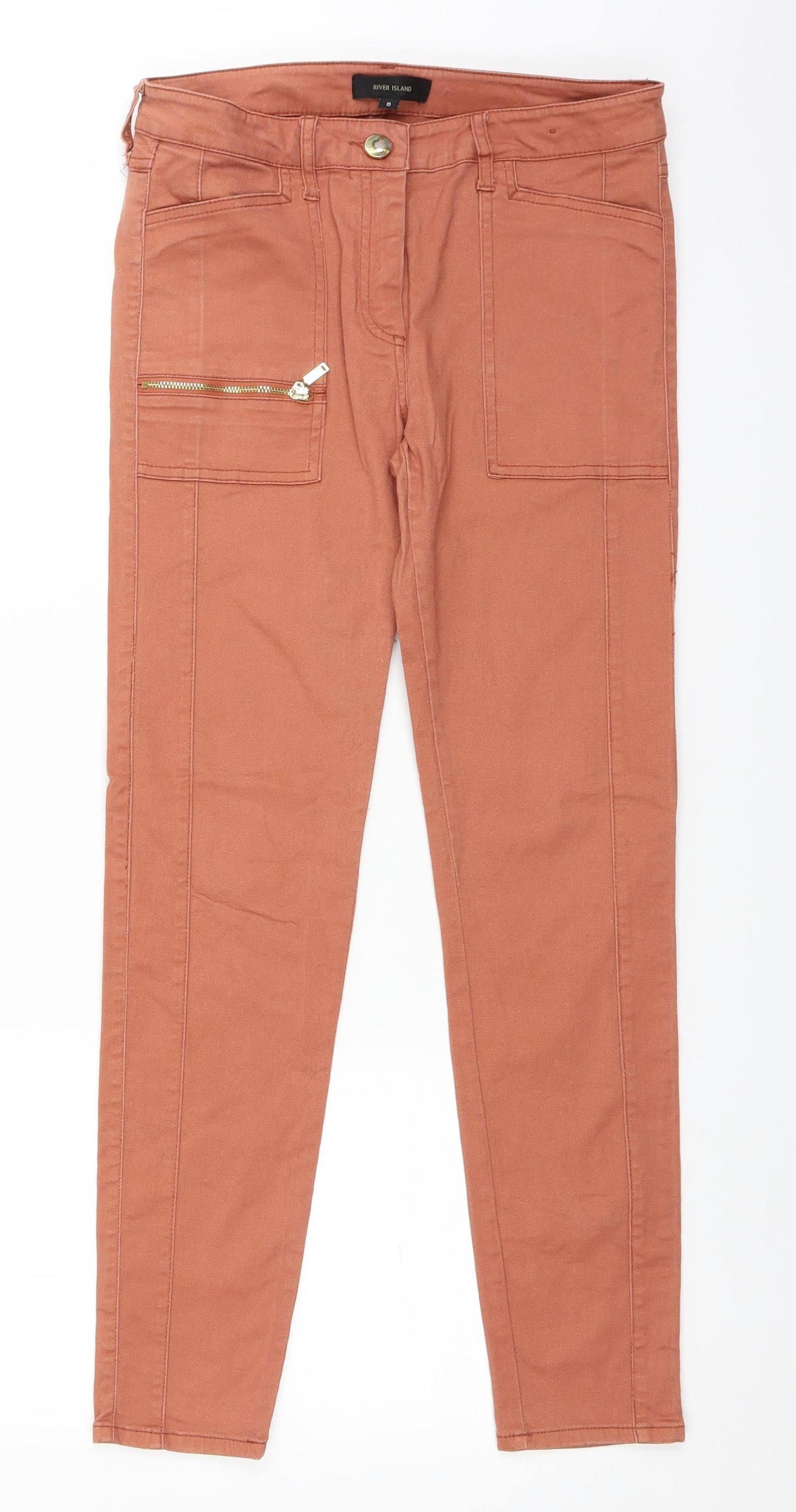 River Island Womens Orange  Denim Straight Jeans Size 8 L26 in